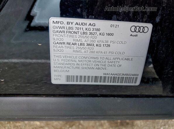 WA1AAAGE3MB024869 2021 AUDI E-TRON Black VIN sticker view