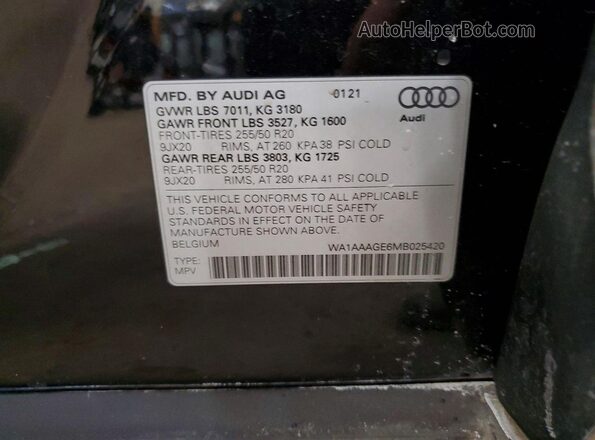 WA1AAAGE6MB025420 2021 AUDI E-TRON Black Вид наклейки з VIN-кодом