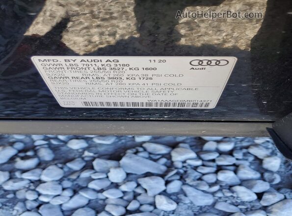 WA1AAAGE8MB014371 2021 AUDI E-TRON Черный Вид наклейки с VIN-кодом