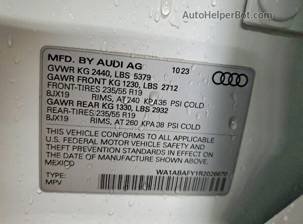 WA1ABAFY1R2026670 2024 AUDI Q5 White Widok wnętrza 360 stopni
