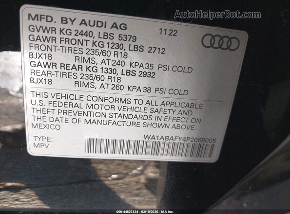 WA1ABAFY4P2068005 2023 AUDI Q5 Black 