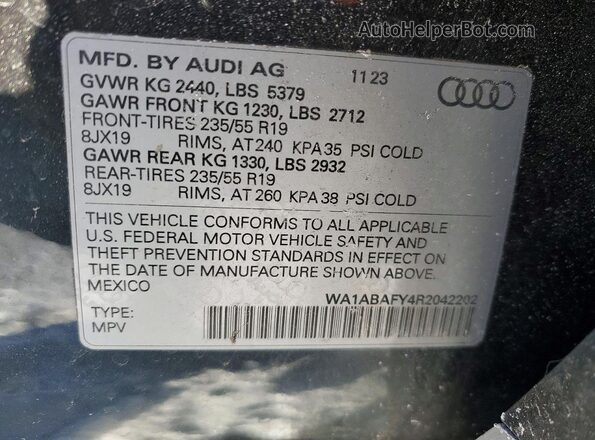 WA1ABAFY4R2042202 2024 AUDI Q5 Black Widok naklejki z numerem VIN