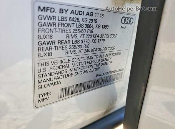 WA1AHAF70KD023405 2019 AUDI Q7 White 