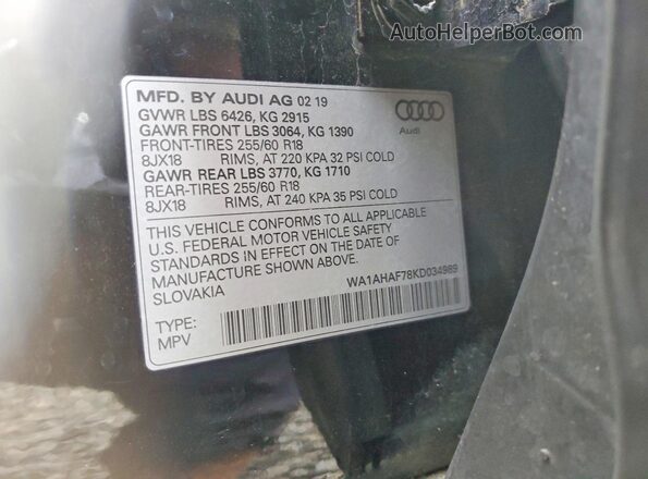 WA1AHAF78KD034989 2019 AUDI Q7 Black 