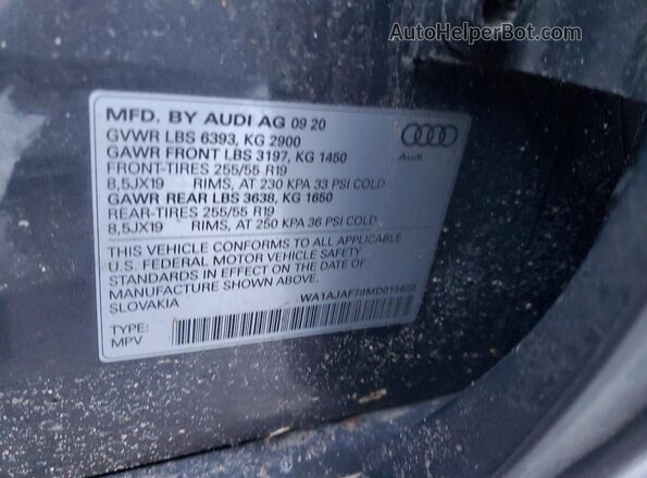 WA1AJAF79MD015620 2021 AUDI Q7 Gray VIN კოდის სტიკერის ხედი
