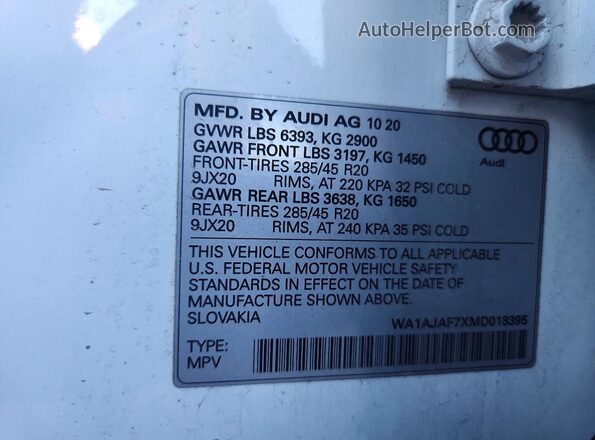 WA1AJAF7XMD018395 2021 AUDI Q7 White 