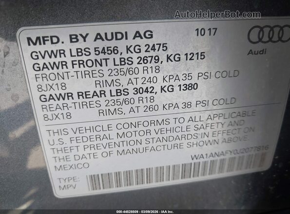 WA1ANAFY0J2077816 2018 AUDI Q5 Black Вид підкапотного простору