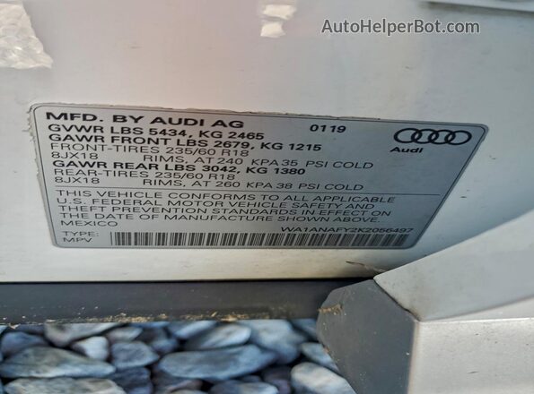 WA1ANAFY2K2056497 2019 AUDI Q5 White 