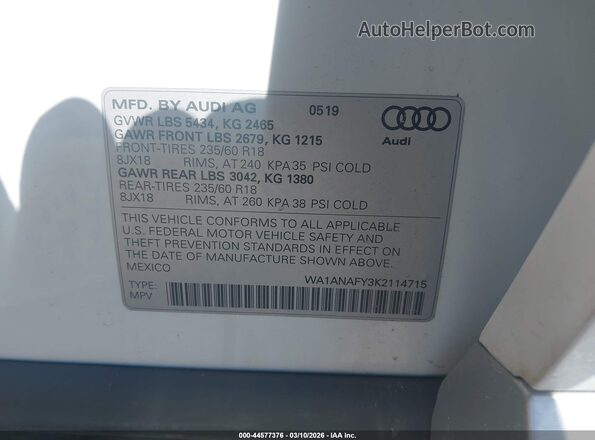WA1ANAFY3K2114715 2019 AUDI Q5 Белый Вид подкапотного пространства