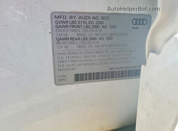WA1AUCF38M1087975 2021 AUDI Q3 White Շարժիչի բաժամունքի տեսք