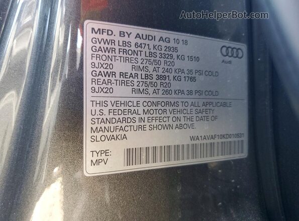 WA1AVAF10KD010531 2019 AUDI Q8 Gray 