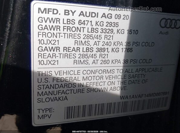 WA1AVAF14MD007991 2021 AUDI Q8 Black 