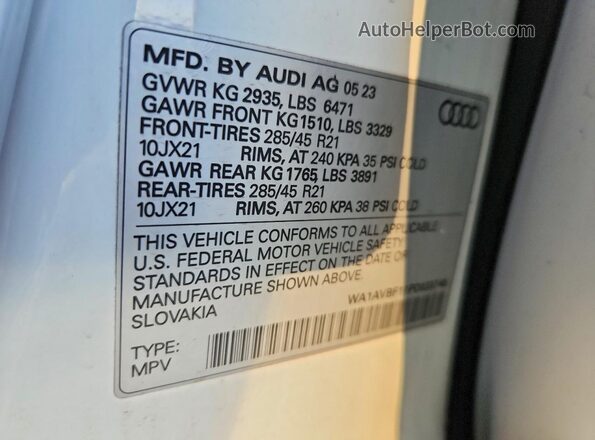 WA1AVBF11PD033748 2023 AUDI Q8 White Vista de la etiqueta del VIN