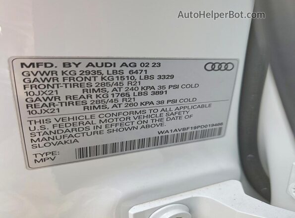 WA1AVBF19PD019466 2023 AUDI Q8 Белый Панорамный вид салона 360°