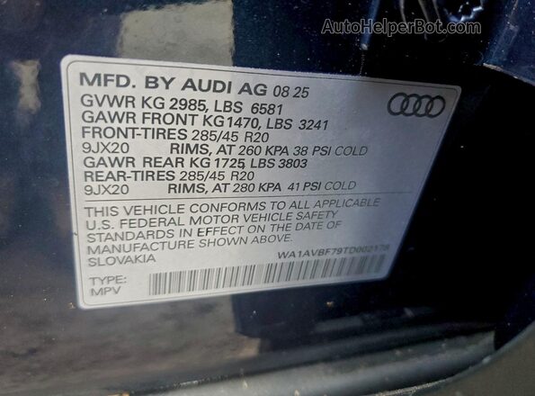 WA1AVBF79TD002178 2026 AUDI Q7 Blue VIN sticker view