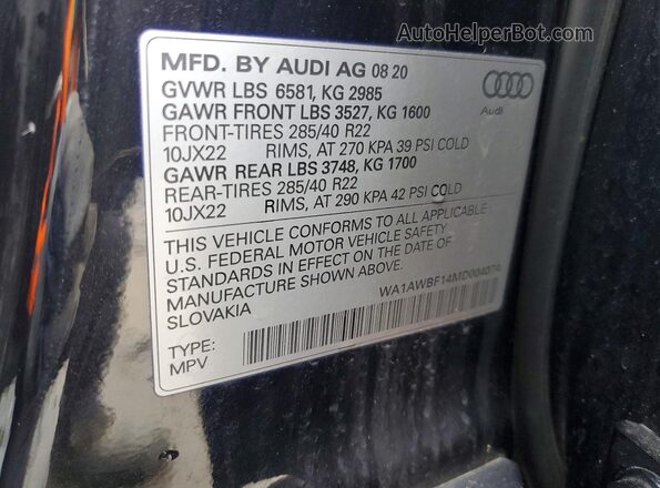 WA1AWBF14MD004074 2021 AUDI SQ8 Black VIN კოდის სტიკერის ხედი