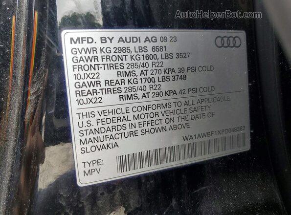 WA1AWBF1XPD048360 2023 AUDI SQ8 Черный Вид наклейки с VIN-кодом