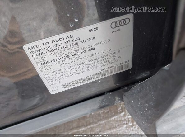 WA1B4AFY0L2123221 2020 AUDI SQ5 Black Vista del compartimento del motor