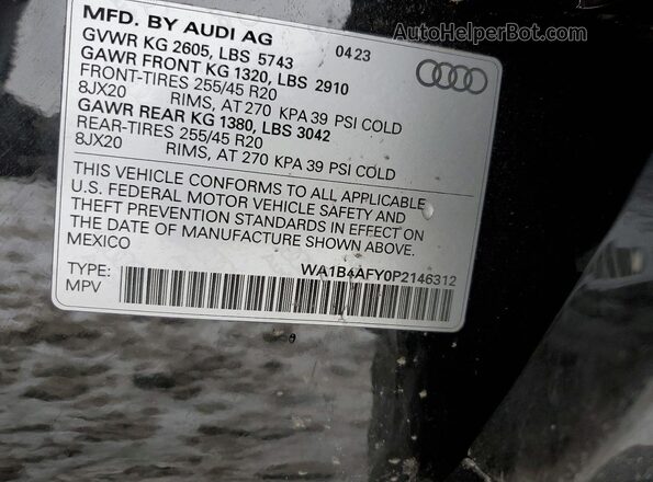 WA1B4AFY0P2146312 2023 AUDI SQ5 Black Vista interior de 360 grados