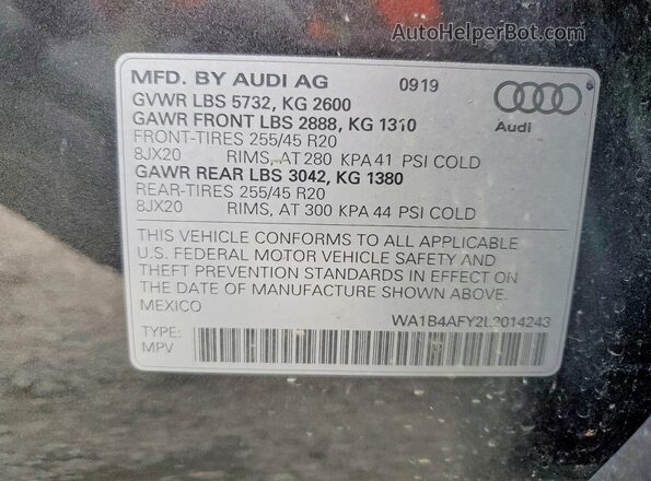 WA1B4AFY2L2014243 2020 AUDI SQ5 Gray Vista interior de 360 grados