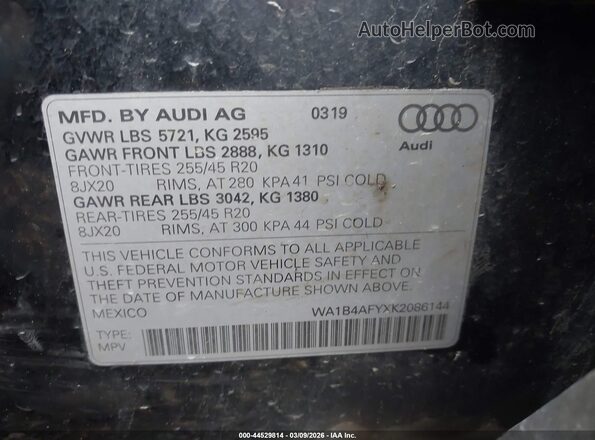 WA1B4AFYXK2086144 2019 AUDI SQ5 Black 