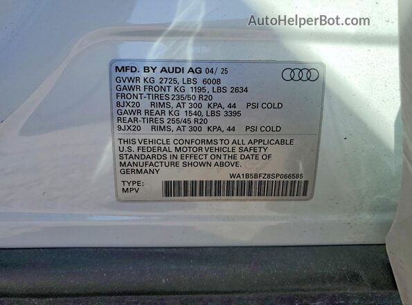 WA1B5BFZ8SP066585 2025 AUDI Q4 White 