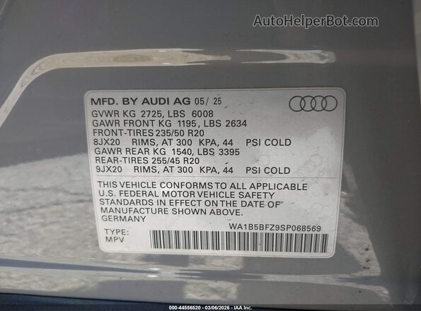WA1B5BFZ9SP068569 2025 AUDI Q4 Gray 