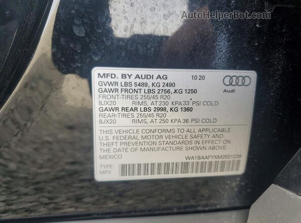 WA1BAAFYXM2021239 2021 AUDI Q5 Black VIN კოდის სტიკერის ხედი