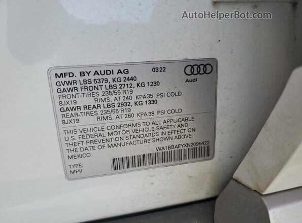 WA1BBAFYXN2095422 2022 AUDI Q5 Белый Вид подкапотного пространства