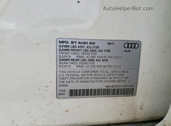 WA1BCCFS1JR013292 2018 AUDI Q3 White 