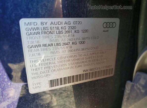 WA1BECF31L1119407 2020 AUDI Q3 Blue VIN sticker view