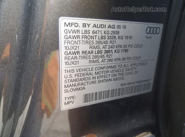 WA1BVAF18KD040977 2019 AUDI Q8 Gray 