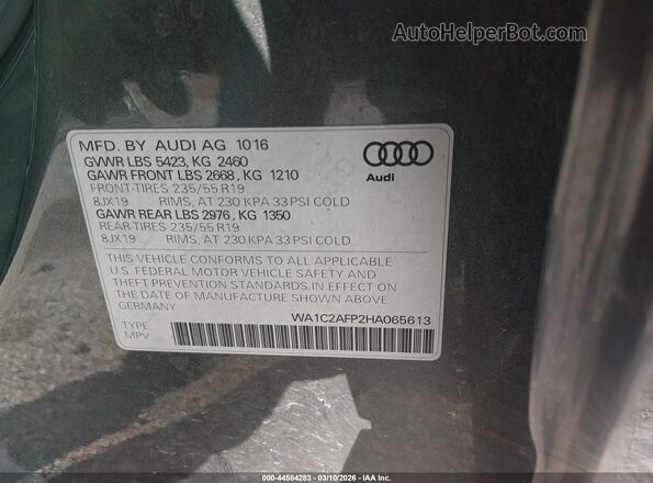 WA1C2AFP2HA065613 2017 AUDI Q5 Серый Вид подкапотного пространства