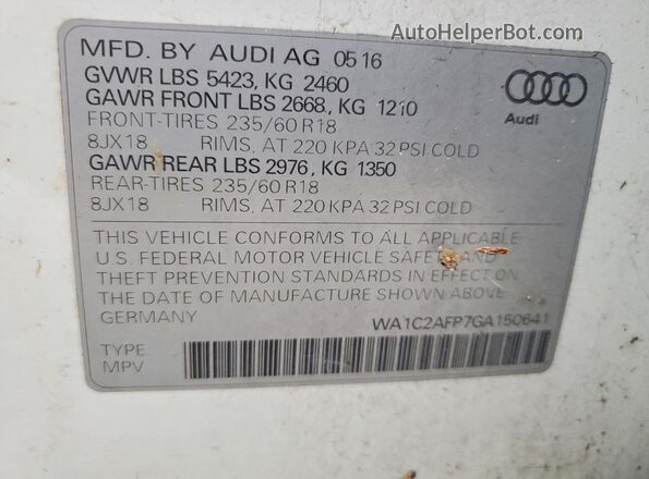 WA1C2AFP7GA150641 2016 AUDI Q5 Белый Вид подкапотного пространства