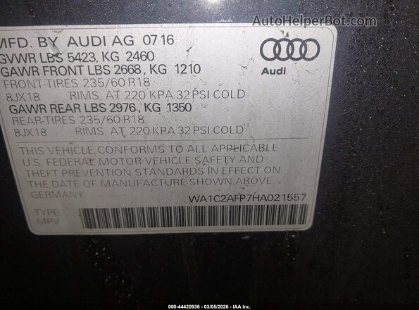 WA1C2AFP7HA021557 2017 AUDI Q5 White Engine compartment view