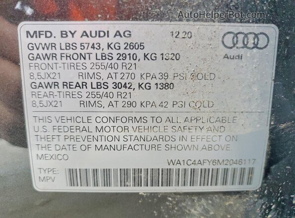 WA1C4AFY6M2046117 2021 AUDI SQ5 Gray სალონის 360-გრადუსიანი ხედი