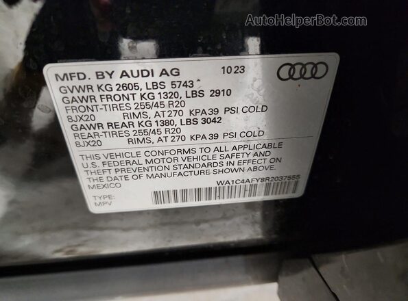 WA1C4AFY8R2037555 2024 AUDI SQ5 Black Vista de la etiqueta del VIN