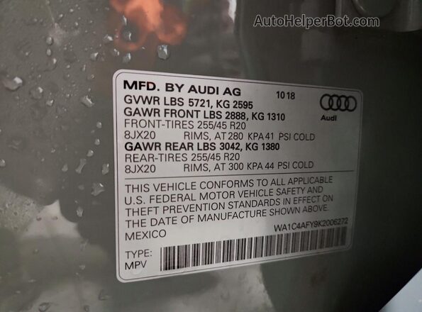 WA1C4AFY9K2006272 2019 AUDI SQ5 Серый 