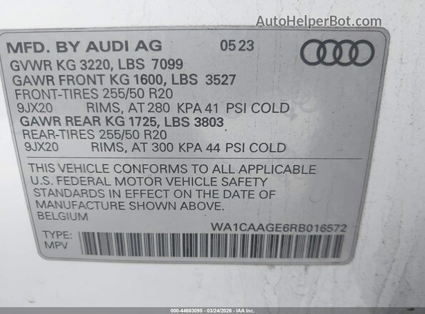 WA1CAAGE6RB016572 2024 AUDI Q8 E-TRON White Շարժիչի բաժամունքի տեսք