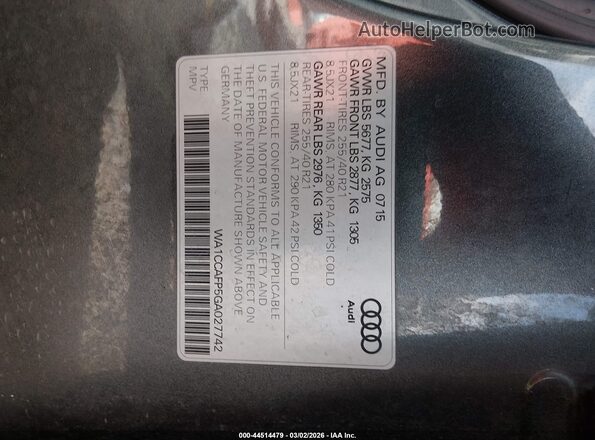 WA1CCAFP5GA027742 2016 AUDI SQ5 Silver Вид підкапотного простору
