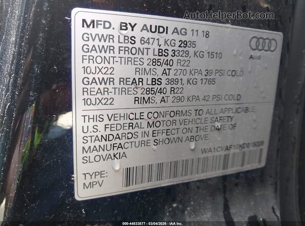 WA1CVAF10KD015009 2019 AUDI Q8 Black Engine compartment view