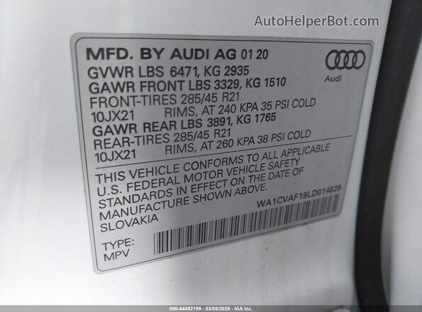 WA1CVAF19LD014829 2020 AUDI Q8 White 