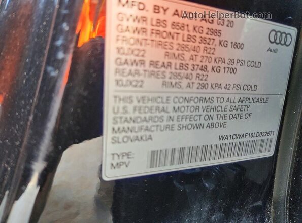 WA1CWAF10LD022671 2020 AUDI SQ8 Black VIN կոդի պիտակի տեսք