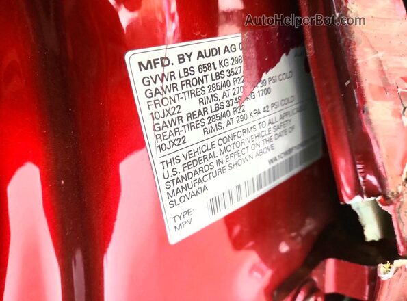 WA1CWBF10ND017091 2022 AUDI SQ8 Red VIN sticker view
