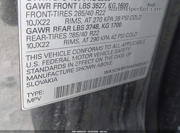 WA1CWBF19MD003267 2021 AUDI SQ8 Gray Engine compartment view