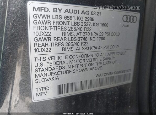 WA1CWBF1XMD031675 2021 AUDI SQ8 Gray 