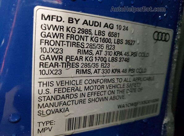WA1CWBF1XSD010290 2025 AUDI SQ8 Blue Սալոնի 360 աստիճան տեսք
