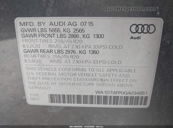 WA1D7AFP0GA034851 2016 AUDI Q5 Gray Widok komory silnika