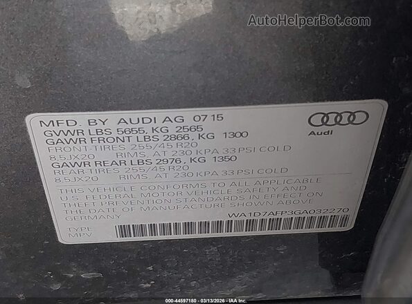 WA1D7AFP3GA032270 2016 AUDI Q5 Gray Widok komory silnika