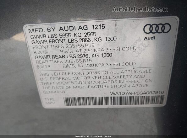 WA1D7AFP6GA092916 2016 AUDI Q5 Gray Widok komory silnika